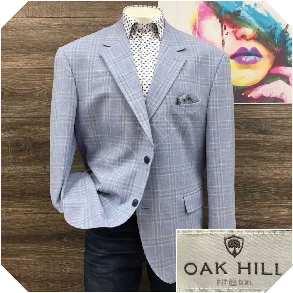 OAK HILL Mens Blue Blazer Sport Coat Casual Jacket Size 2XL 50/52R Classic Suit